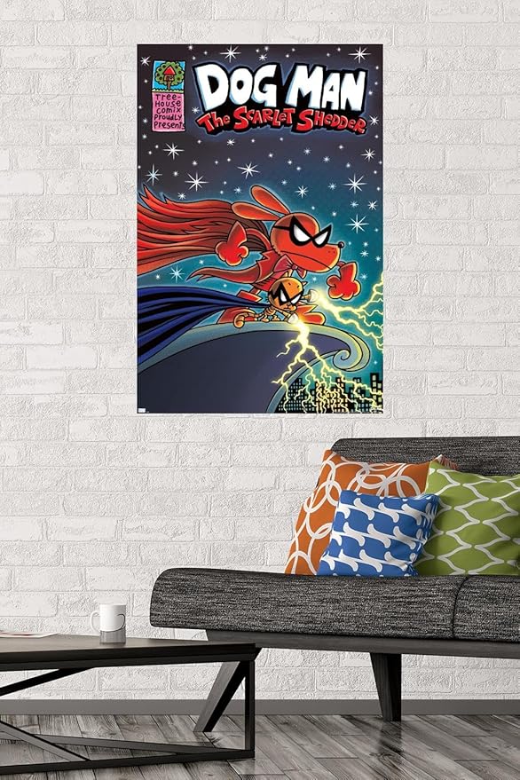 Dog Man - The Scarlet Shedder Wall Poster, 34L" x 22.4W", Premium Poster & Mount Bundle