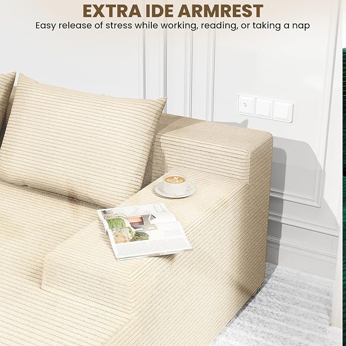 LEVELEVE 107" Cloud Sectional Couch with Deep Seat，Modern Modular Sofa with L-Shape Chaise，No Assembly Required, Upholstered Couches for Living Room Bedroom(Beige,Right Facing Chaise)