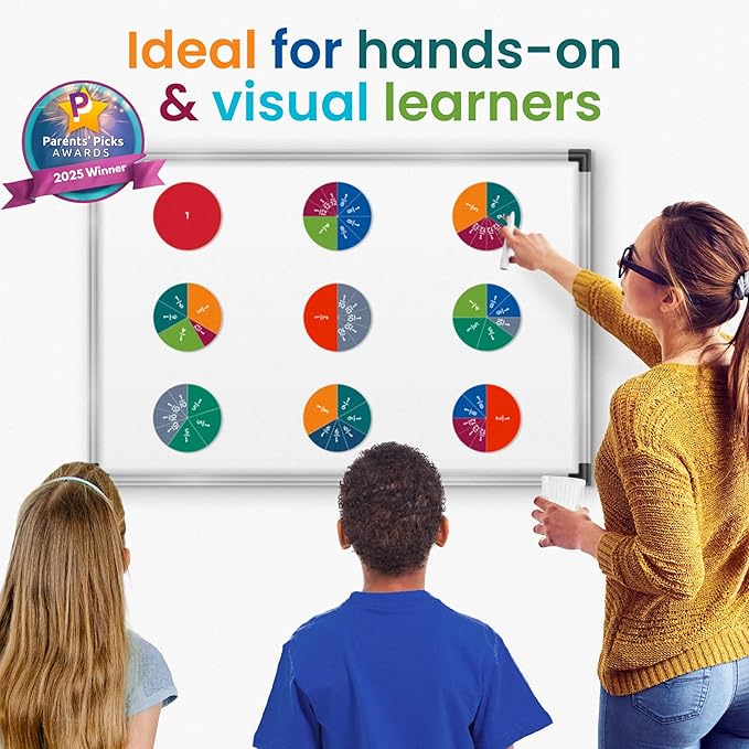 Oyster&Pop 180pcs Award-Winning Fraction Manipulatives for Kids - Large Magnetic Fraction Tiles & Circles for Teaching Fractions - Hands-On Math Learning Games - Includes E-Book Guide