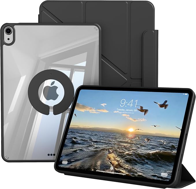 Clear Case for iPad A16 11th Generation 11 inch 2025 &amp iPad 10th Gen 10.9 inch 2022 with Pencil Holder Detachable Magnetic Rotating Transparent Hard PC Back Auto Wake/Sleep Trifold &amp Y Stan