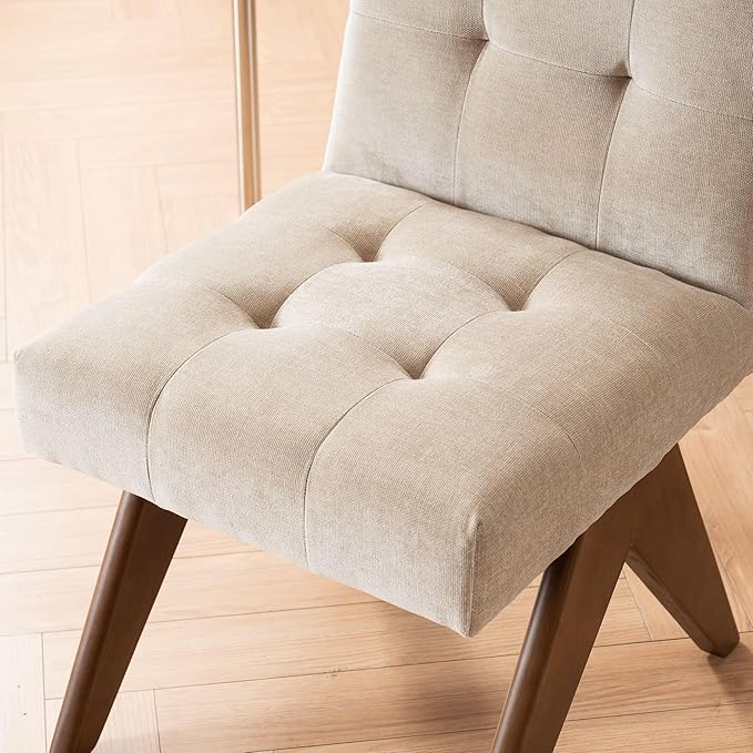 Rowill Modern Upholstered Dining Chairs Parsons Chair Linen Fabric Kitchen Chairs Tufted Armless Dining Room Chairs with Wood Legs Set of 6, Khaki