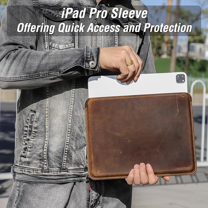 Top Grain Leather 12.9 Tablet Sleeve Slim Protector Vintage Design Fully Handmade Compatible with 12.9 iPad Pro 3/4/5/6 Gen Fits A2233 A2069 A2378 A2379 A2461 A2462 Coffee 12.9 Inch