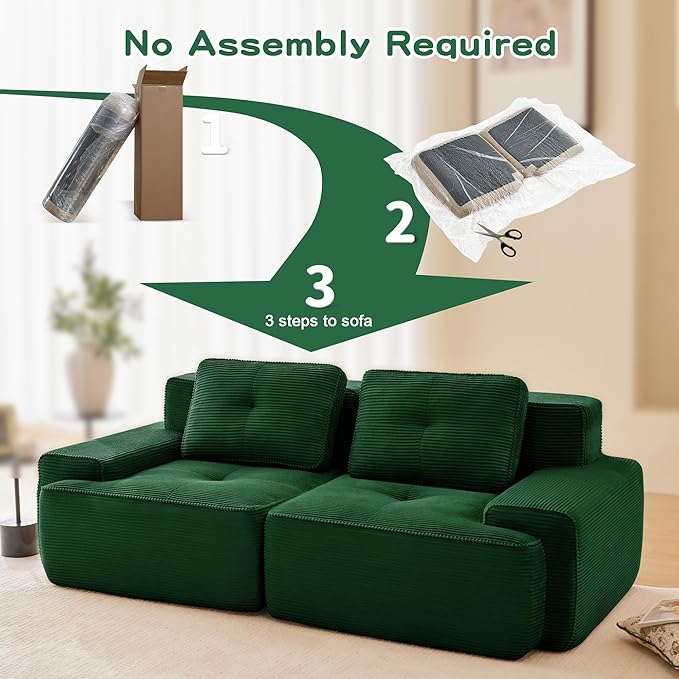 80'' Loveseat Sofa, 32D Foam Corduroy Boneless Couch with Pillow, Deep Seat Wide Arm Sectional Couch for Living Room, Small Spaces, Studio Apartment