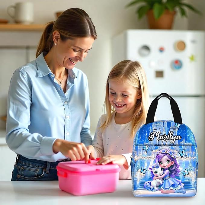 Custom Kids Backpack with Lunch Box Personalized Name School Bookbag for Girls Back to School Backpacks for Elementary Middle School Boys Blue