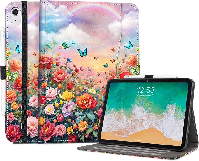 Lokigo Case for iPad (A16) 11th/10th Generation Aurora Forest | for iPad 11th-11 Inch/10th-10.9 Inch Stand Cover Pencil Holder/Hand Strap/Pocket Support Touch ID Auto Wake/Sleep
