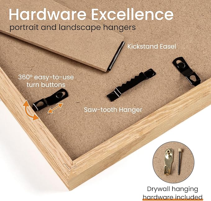Axeman Solid Oak Wood Frame 8x10 With Mat - Plexiglass & Hanging Hardware Included - Wall & Tabletop Display - Natural