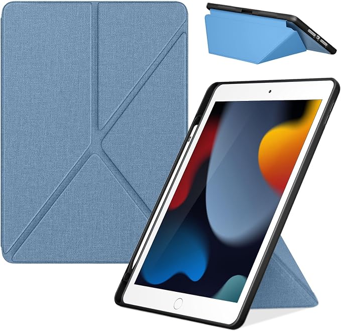 DTTO Foldable Case for for iPad 9th/8th/7th Generation 10.2-inch Black | Origami Magnetic Standing Cover with Pencil Holder，Vertical &amp Horizontal angles Auto Sleep/Wake