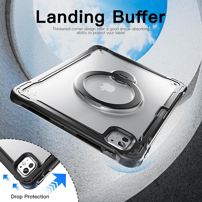 Lunivop Compatible with iPad Pro 11 Inch Case (M5/M4) 2025/2024 with 360° Rotating Aluminium Stan Stand Built-in 9H+ Hardness Screen Protector Military - Grade Tablet Cover Black