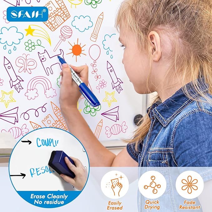 SFAIH Dry Erase Markers Fine Point 12 Colors, 48 Pack (4 Dozen) - Bulk Low Odor Whiteboard Markers for Departments, Training Rooms, Art Class | 5 Sizes: 12/24/48/72/144 Packs