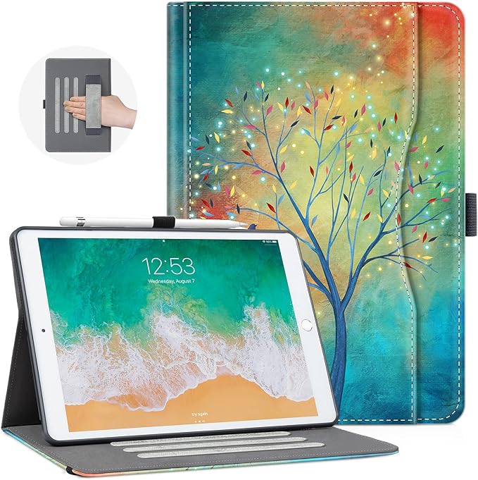 Vimorco for iPad 9th/8th/7th Generation Case 10.2-inch Pencil Holder/Pocket | for iPad Air 3rd Generation Case 10.5-inch for iPad Pro 10.5 Inch Cases Hand Strap Adjustable Angle Beach Path Scenery