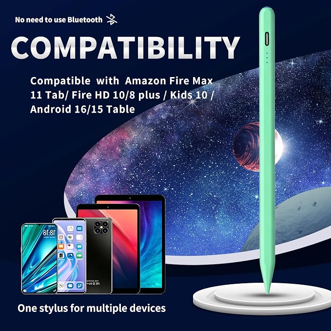 Stylus Pen Android for AMZ Tablet HD 10/Max 11 Compatible with Samsung/LenovoAccurate， Push-Button Switch On/OffLong Battery Life+2Tips(NW Black)