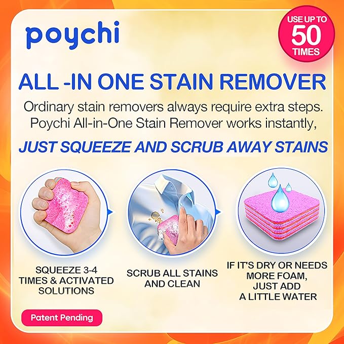 Magical Fiber Stain Remover- Use as Spot Remover- No Dry Cleaning Food, Grease, Coffee Off Laundry, Tea, Fabric, Pet Stains, Stain Remover Sponge Clothes, Carpet, Sofa, Mattress & Upholstery (3 Pack)