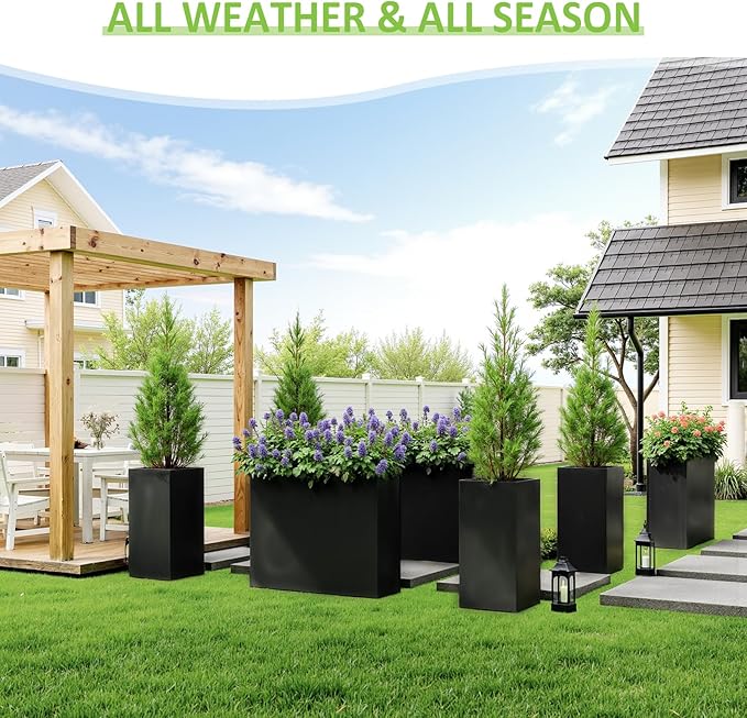 Set of 2 Planter Box Outdoor 30"H x 14.4"W x 13.6"D- Tall Planters for Outdoor Patio/Porch, All-Weather with Anti-dumping Kit, Durable Galvanized Steel, Modern Design for Plants, Flower, Garden