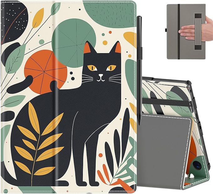 Case for All-New Amazon Fire HD 10 Tablet (13th/11th Generation 2023/2021 Release) 10.1 - Slim Folding Stand Cover with Auto Wake/Sleep Hand Strap &amp Stylus Pen Holder Black Cat