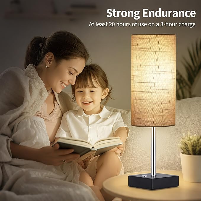 AVV Cordless Table Lamp with Dimmable, Rechargeable 3 Modes Battery Powered Bedside Lamp, Battery Operated Lamps for Night Stand, Touch Lamp for Bedroom, Living Room, Reading Room, 15 Inch Grey