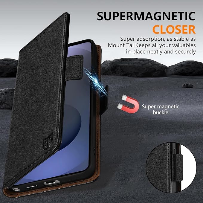 ZZXX for Samsung Galaxy S25 Wallet Case with [RFID Blocking] Card Slot Stand Strong Magnetic Leather Flip Fold Protective Phone Case for Samsung Galaxy S25 Case Wallet(Black-6.2 inch)