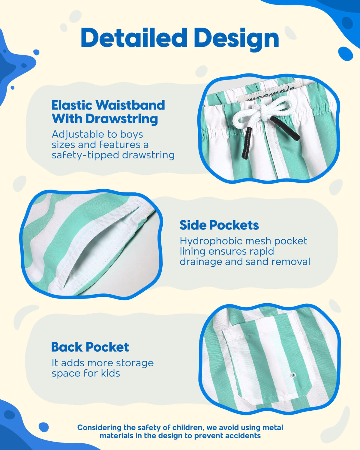 maamgic Boys Swim Trunks Toddler Swim Shorts Little Boys Bathing Suit Swimsuit Toddler Boy Swimwear,Stripe Greenwhite,3 T