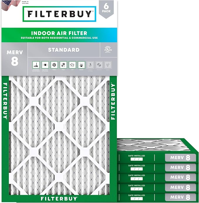Filterbuy 19.5x35.5x1 Air Filter MERV 8 Essential Dust & Allergy Defense
