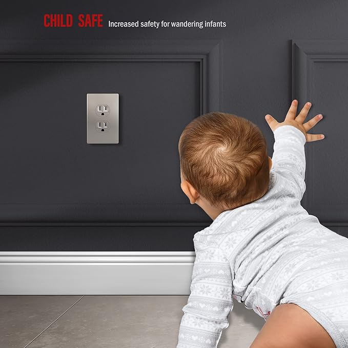 ENERLITES, Nickel Elite Series Duplex Outlet Receptacle Cover, Screwless Wall Plate, Standard Size, 1-Gang 4.68" x 2.93", Unbreakable Polycarbonate Thermoplastic, UL Listed, SI8821-NK