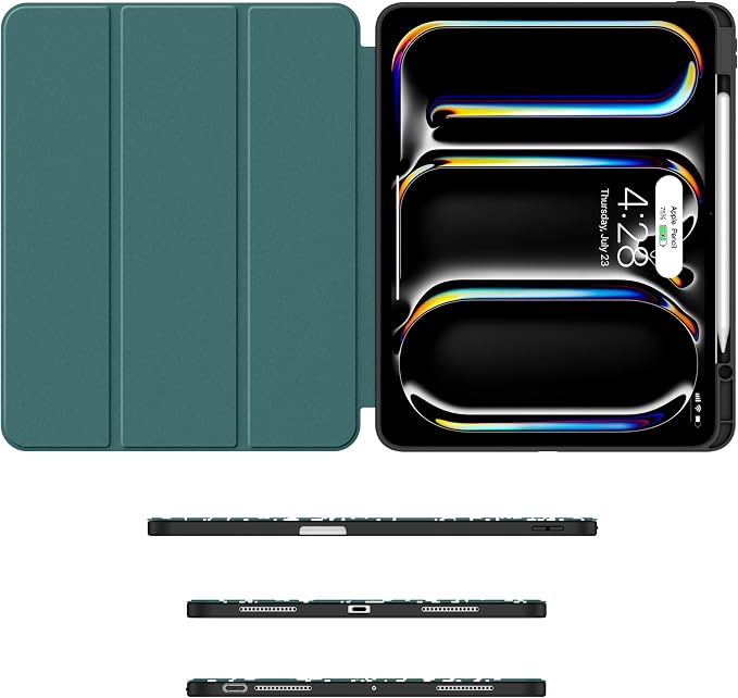 Soke Case for New iPad Pro 13 Inch (M5/M4 2025/2024 Release) with Pencil Holder Trifold Stand Shockproof [Support Apple Pencil Charging + Auto Wake/Sleep] Soft TPU Back Cover Book Black