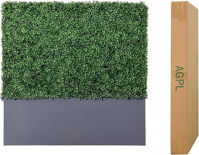 AGPL Upgraded Artificial Boxwood Hedge Wall with Gray Color Planter,Room Divider and Privacy Wall Backdrops Outdoor Privacy Fence for Patio,Balcony,Restaurant,Garden,Party Décor (48" H 48" W 12" D)