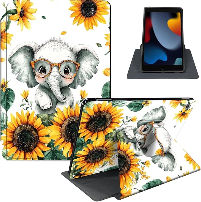 for iPad 11th Generation (A16 2025) 11 / iPad 10th Gen 10.9 2022 Case 360° Rotating PU Leather Stand Cover with Auto Sleep/Wake Shockproof TPU Backl Raccoon Perched