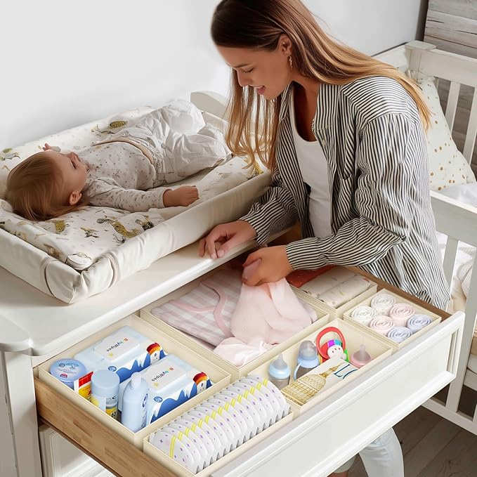 DIMJ Drawer Organizer Clothes - 20 Pack Closet Drawer Organizer Bins for Baby Clothes Storage, Fabric Dresser Organizer for Nursery Bedroom, Foldable Small Drawer Dividers for Underwear Socks