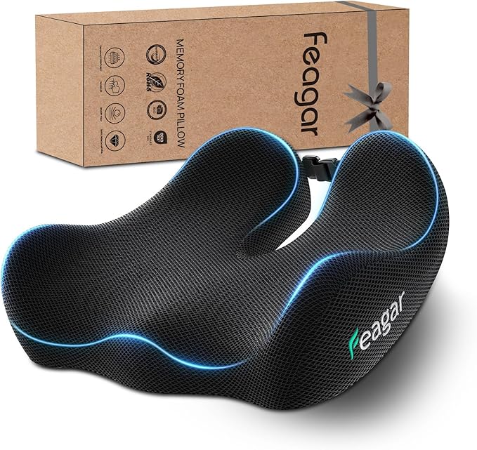 Feagar Office Chair Cushion for Sciatica & Tailbone Pain Relief – Extra Thick Memory Foam Seat Cushion for Long Sitting, Desk Chair & Wheelchair, Non-Slip Bottom, Ideal