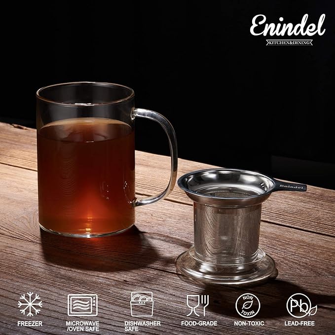 3020.05 Glass Tea Mug with Infuser and Lid, Tea Cup, Clear, 20 OZ, GM005