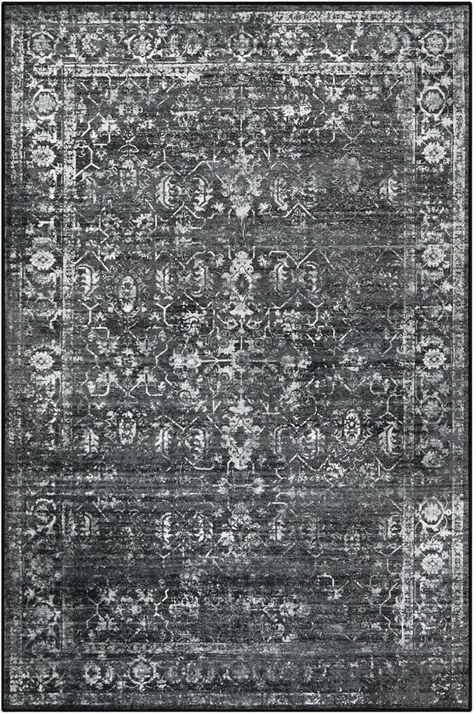 Lahome 6x9 Area Rugs Washable Rugs for Bedroom Large Black Area Rug for Bedroom,Soft Vintage Distressed Rug Non Slip Stain Resistant Indoor Carpet for Dining Decor