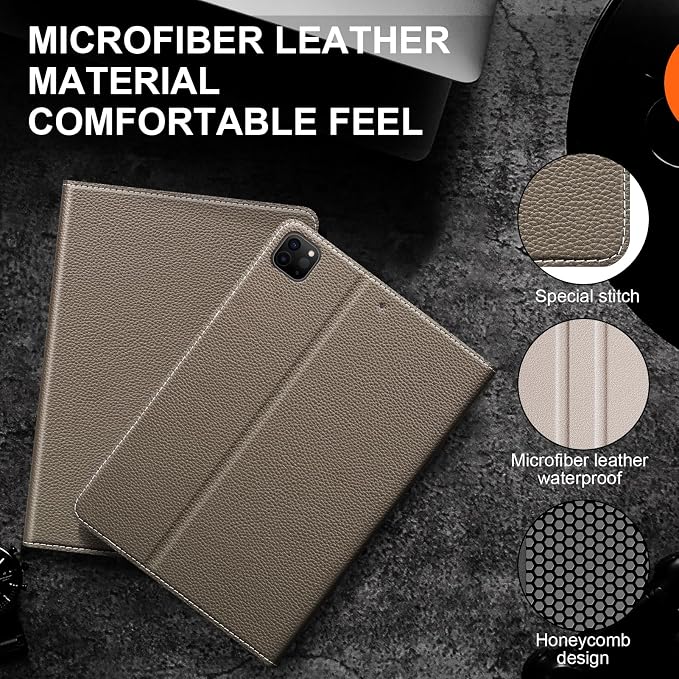 Case for iPad Pro 12.9 6th/5th/4th/3rd Gen (2022-2018) | Premium Leather Folio Stand Cover with Apple Pencil Holder Auto Wake/Sleep &amp Multiple Viewing AnglesGray Brown