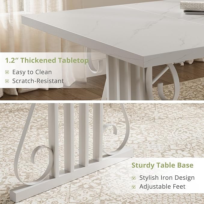 Dining Table for 4-6 People, 70.87'' Rectangular Dinner Table Modern Artistic Openwork Metal Legs for Dining Room, Kitchen, Living Room