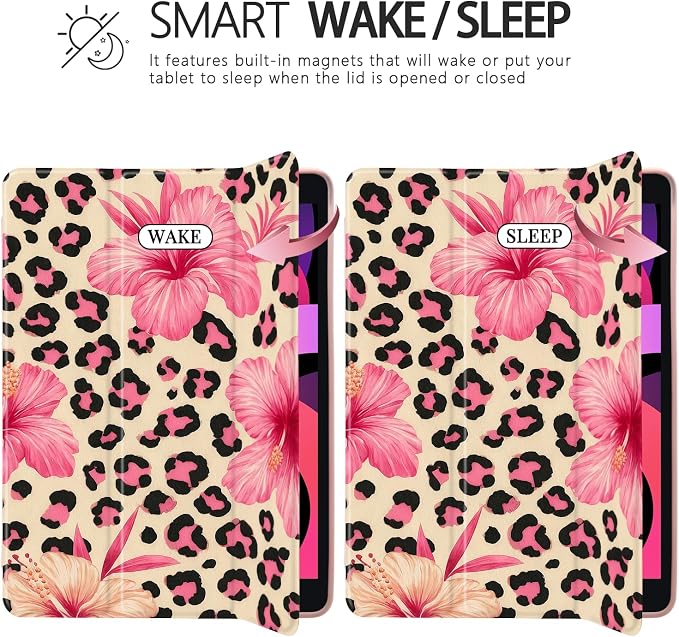 Joyland Brown Leopard Floral for iPad 6th/5th Generation 9.7 Inch 2018/2017Air 2/Air 1 CaseBuilt-in Pencil Holder with Shockproof Cover Transparent Back Shell Auto Wake/SleepBlack