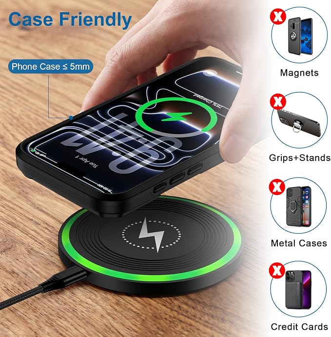 15W Wireless Charger Fast Charging Pad with Adapter for Samsung Galaxy S26 | Android Phone Charger Wireless Charging Station Mat for Galaxy S25 FE S24+ Z Flip7 Google Pixel 10 Pro Fold/10 Pro/9 Pro/9