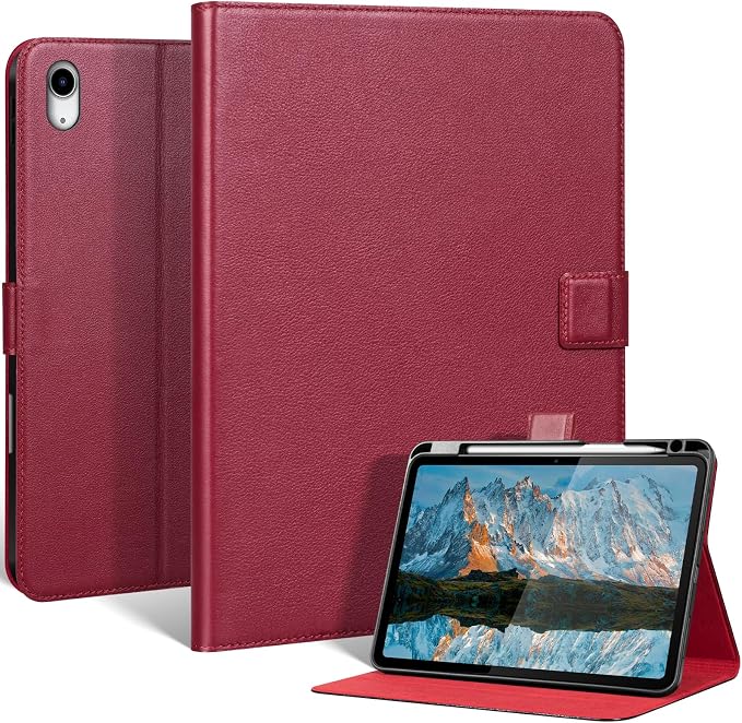 Leather Case for iPad 11th/10th Gen (11/10.9) Black | Genuine Leather Pencil Holder Adjustable Stand Magnetic Closure Auto Wake/Sleep