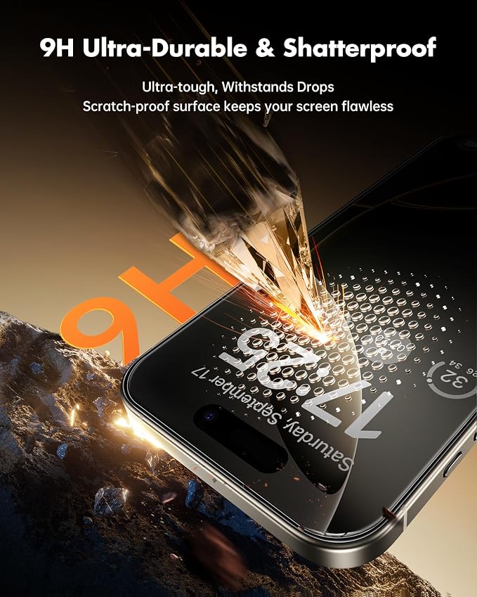 UNBREAKcable Privacy Screen Protector for iPhone 15 (6.1) 25° Anti-Spy Tempered Glass Easy Install Alignment Frame Case-Friendly 9H Hardness Anti-Fingerprint 3-Pack