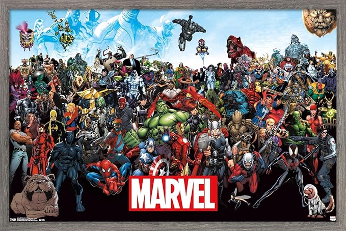 Marvel Comics The Marvel Lineup Wall Poster, 22.4L" x 14.7W", Barnwood Framed Version