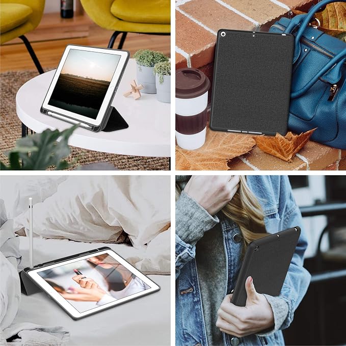 Soke Case Fits for iPad 6th/5th Generation with Pencil Holder - [Full Body Protection + Auto Wake/Sleep] Shockproof Soft TPU Back Cover for Apple iPad 9.7 inch 2018/2017 Black