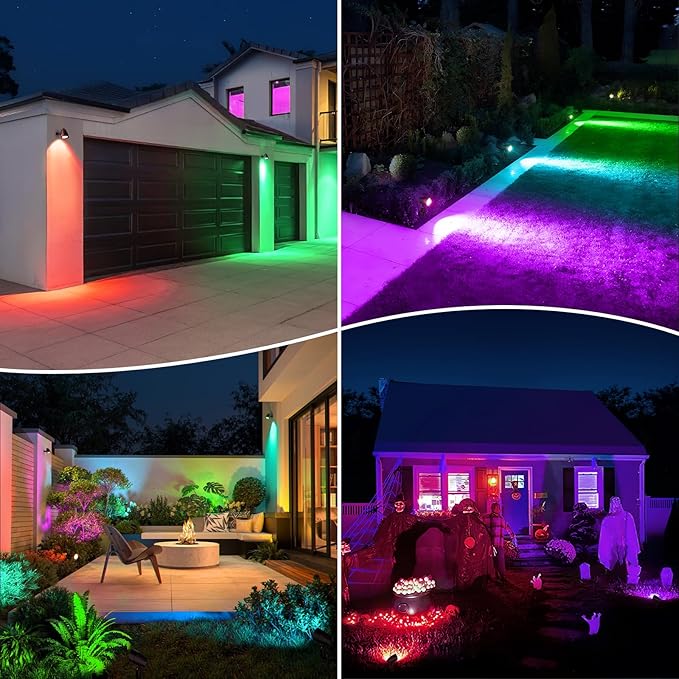 Landscape Lighting Low Voltage RGB Multi-Color LED Outdoor Spotlight Landscape Yard Lawn Light Kit Holidays Decorative Photocell Sensor Color Changing Remote Control for Pathway Garden Tree 15W 8 Pack