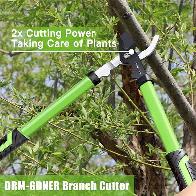 23" SK5 Dual-Blade Loppers Cuts 2" Dry/Wet Branches - Triangular Steel Tube & SecureLock, Heavy Duty Tree Trimmers Green/Black