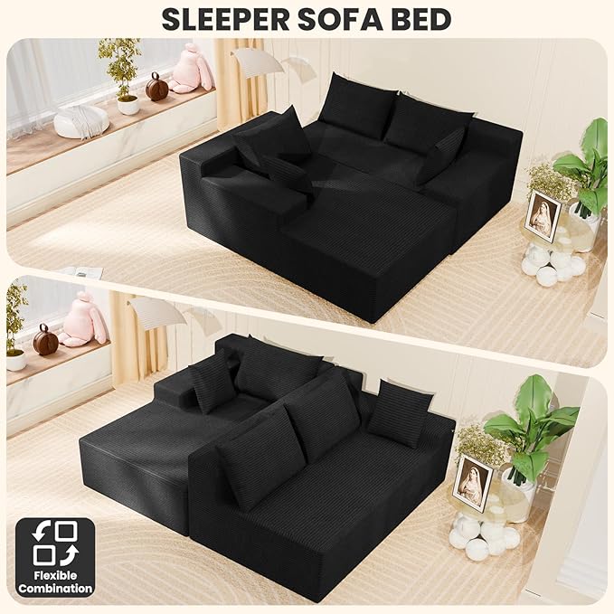 LEVELEVE 107" Cloud Sectional Couch with Deep Seat，Modern Modular Sofa with L-Shape Chaise，No Assembly Required, Upholstered Couches for Living Room Bedroom(Black,Left Facing Chaise)