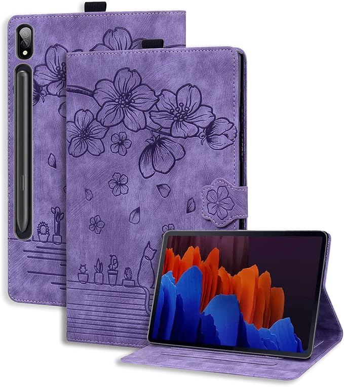 Dteck Wallet Case for Galaxy Tab S10+/S9+/S7 FE/S8+/S7 Plus 12.4 Tablet Premium PU Leather Folding Stand Auto Wake/Sleep Pen Holder Case with Hummingbirds