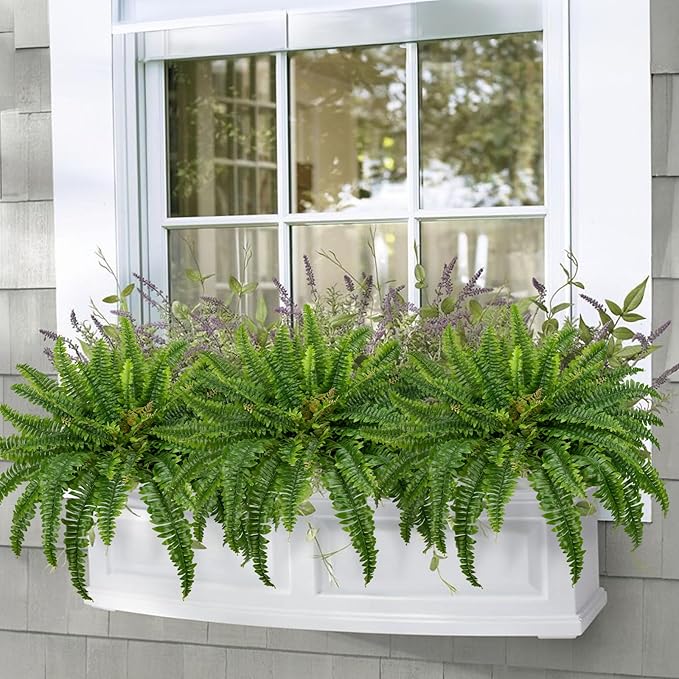 Ferns Artificial Plants 33.5" Dia. Faux Ferns for Outdoor Planter Large Fake Ferns Look Real Artificial Ferns with 60 Fronds Hanging Boston Fern Fake Plant Shrubs for Home Farmhouse Garden Porch Decor