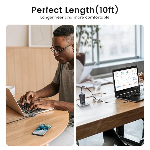 toocki 60W USB C Cable Right Angle Type C Fast Charging Cable 10FT 2-Pack | 2 in 1 Multi USB A/C to USB-C Cable for iPhone 17 16 15 Pro Plus Pro Max Air/MacBook Air/Samsung S25 Ultra/S24/ Note 20