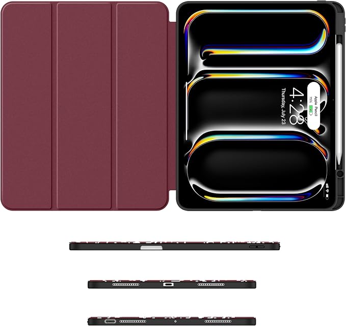 Soke Case for New iPad Pro 13 Inch (M5/M4 2025/2024 Release) with Pencil Holder Trifold Stand Shockproof [Support Apple Pencil Charging + Auto Wake/Sleep] Soft TPU Back Cover Book Black