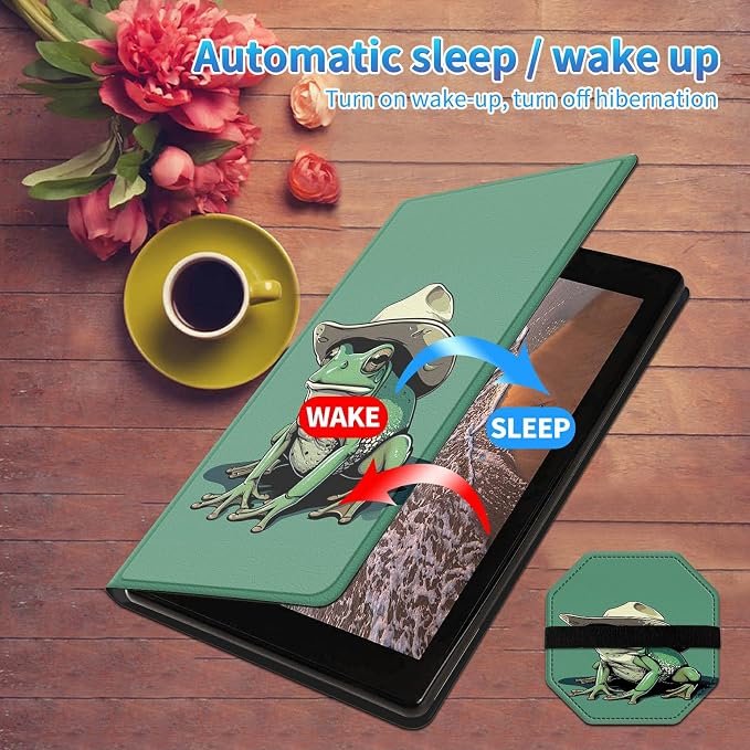 for All-New Kindle Fire HD 10 &amp 10 Plus Tablet (13th/11th Gen 2023/2021 Release) 10.1 + Screen Clean Pad Slim PU Leather Multi-Angle Kickstand Cover with Auto Wake/Sleep Horse with US Flag