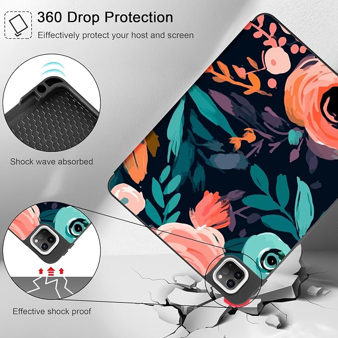 May Chen Case for iPad Pro 11 inch (4th 3rd 2nd &amp 1st Gen) 2022 2021 2020 2018 Trifold Stand + Pencil Holder + Auto Wake/Sleep + Soft TPU Protective Stand Back Cover Abstract Floral