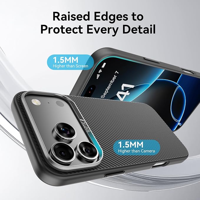 RAPTIC Aramid Fiber Case for iPhone 16 Pro Compatible with MagSafe Non-Slip &amp Slim 600D Aramid Fiber [Military Grade Drop Tested] Anti-Scratch Shockproof Protective Case 6.3 inch Black