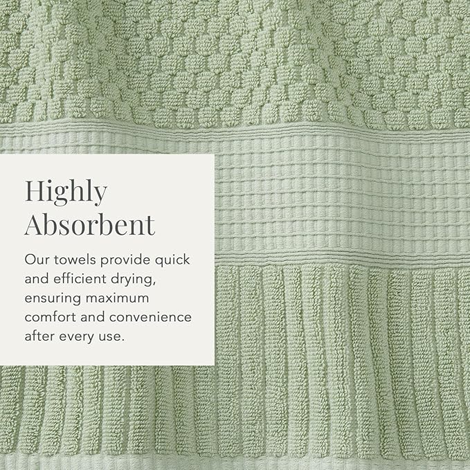 NY Loft 100% Cotton 4 Pack Bath Towel Set| Super Soft & Absorbent Quick-Dry Bath Towels 30" x 52" |Textured and Durable Cotton | Trinity Collection (4 Pack, Sage)