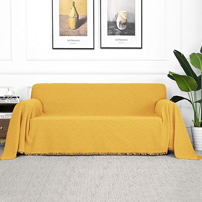 MYSKY HOME Sofa Covers, Couch Cover for 2 Cushion Couch, Geometrical Sectional Couch Covers for Dogs, Sofa Throws Sofa Slipcovers for Pets, & Kids (X-Large, 71" x 118", Yellow)